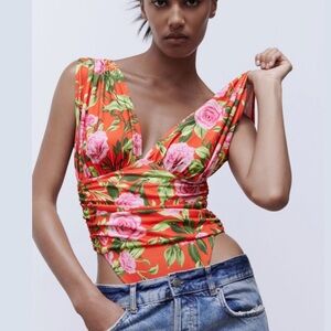 {Zara} Brand New Printed Draped Bodysuit